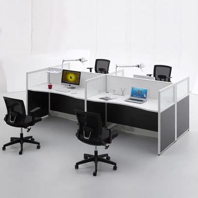 ISO Modulair Vierpersoons Werkstation Bureau Glazen Paneel Zwart Houten
