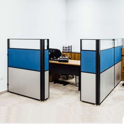 Blauwe werkstationbureaus met enkele kast 30 mm met gedeelde planken