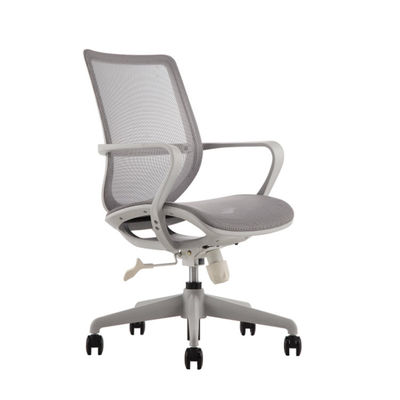 Grijze stoel met draaiend bureau met achterframe van nylonglasvezel, schuimkussing en zwarte PU-wielen