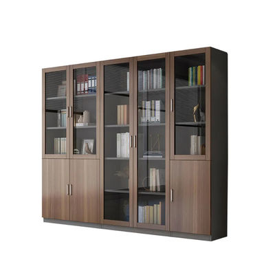 Donkerbruine archiefkast met glazen deur 6-deurs CEO grote houten archiefkast
