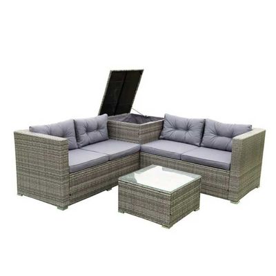Rieten Patio Hoekbank Set Aangepaste Kleur Rotan Tuinmeubilair