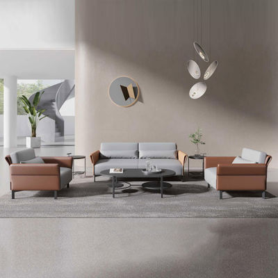 Slank design kantoormeubilair bankstel met massief houten frame lederen bankstel
