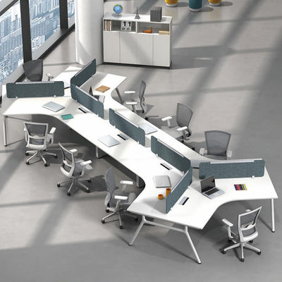 Witte L-vormige modulaire open bureaubureaustation voor 6 personen