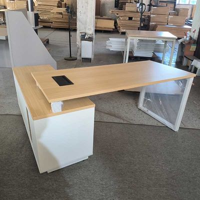 Op maat gemaakt Hout L-vormig Manager Commercieel kantoor bureau met zijkast