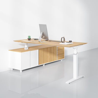 Moderne hoogteverstelbare elektrische bureau Hout L-vormig staand bureau