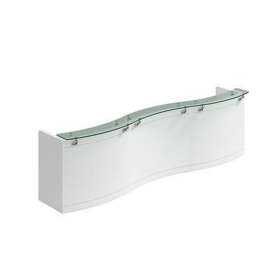 Moderne witte schoonheidssalon receptie met maatbord en glas