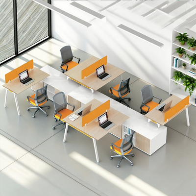 Houten werkplekken Computertafel 4 zitplaatsen Personeeltafel kantoorruimtes Gezoniseerde werkplekken