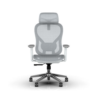 Moderne grijze ergonomische bureaustoel met volledig mesh en 4D verstelbare armleuningen en 2D hoofdsteun