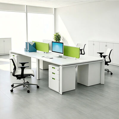 BS-WT48 Modulaire Kantoortafel met Melamine Blad, Groen Stoffen Scheidingswand en Kabelmanagement