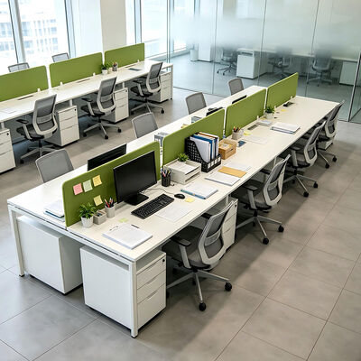 BS-WT60 Modulair werkstation bureau met 25 mm melamine board en groene stof afscherming - Aanpasbare grootte