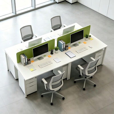 BS-WT62 4 personen kantoor werkstation bureau met wit melamien bord en kabelmanagement